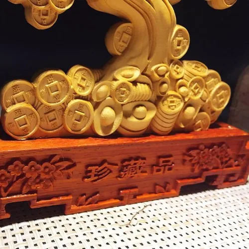 Miniatura 6 de Adornos de árbol de monedas para riqueza y suerte, escultura de árbol de dinero de madera maciza, decoración de oficina en casa, estatua de árbol