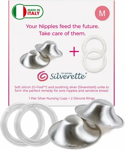 Silverette® The Original Silver Nursing Cups, Nipple Covers for Breastfeeding Essentials, Pure 925 Silver Nipple Shields
