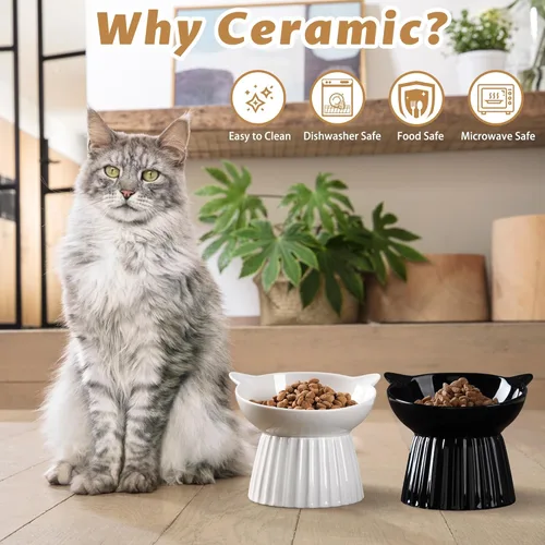 Miniatura 6 de Tazón elevado de cerámica para gatos, tazón inclinado elevado anti-vómito para gatos de interior, amigable con las patas de los gatos, comedero