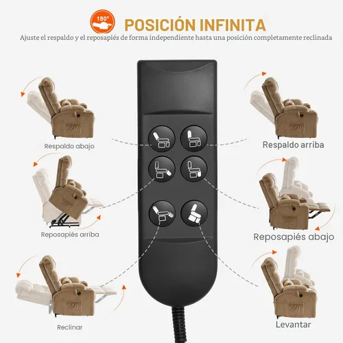 Miniatura 6 de CDCASA Silla Reclinable de Elevación Eléctrica de Gran Tamaño con Doble Motor que se Recuesta Completamente con Masaje, Calefacción, Textil