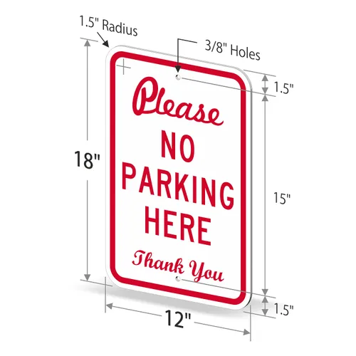 Miniatura 6 de SmartSign Letrero de metal con texto en inglés "Please No Parking Here - Thank You" de 18 x 12 pulgadas, aluminio de 63 mil, material reflectante