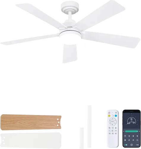 Ventilador de techo de 48 pulgadas con luces y control remoto, montaje de varilla descendente, compatible con techo inclinado hasta 15°, motor CC
