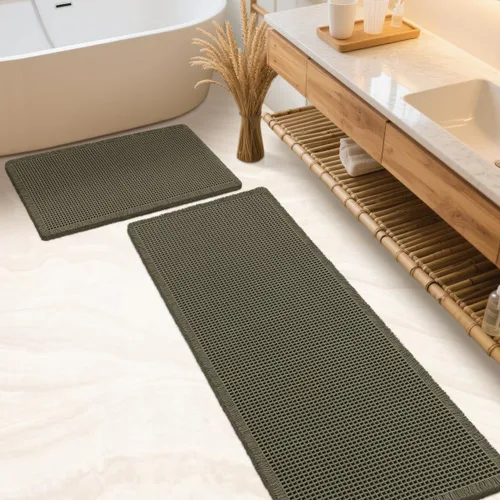 Miniatura 27 de IM HOME Tapete de baño de punto gofre, color caqui, de 24 x 17 pulgadas, tejido bohemio, moderno, absorbente, antideslizante, suave, lavable