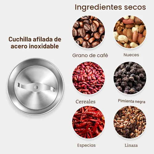 Miniatura 3 de Secura molinillo de café y triturador de especias eléctrico con 1 cuchilla de acero inoxidable, tazón extraíble, molienda en seco