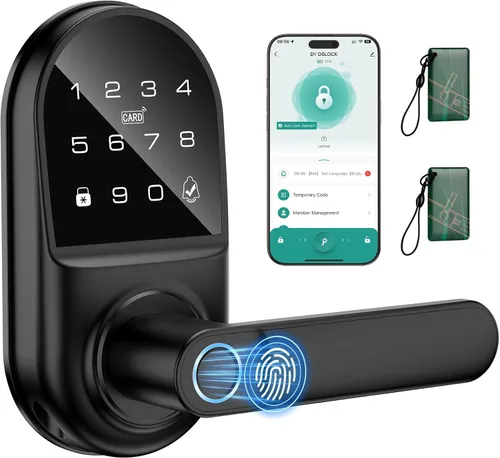 Cerradura inteligente de puerta con teclado y asa, cerradura digital de entrada sin llave con huella dactilar con timbre incorporado para puerta