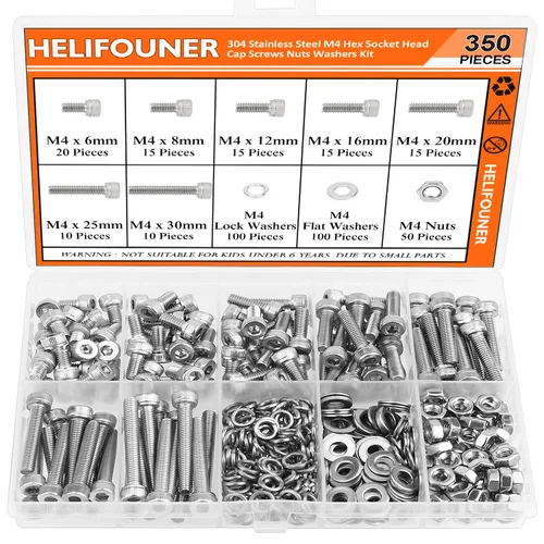 Miniatura 22 de HELIFOUNER 120 piezas M6 x 0.394 in /0.472 in /0.630 in /0.787 in /0.984 in /1.181 in /1.378 in, cabeza hexagonal, tornillos, arandelas, tuercas