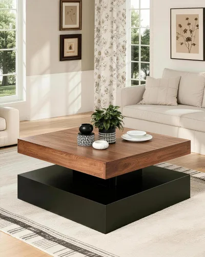 Miniatura 10 de FKWin Mesas de centro negras para sala de estar, mesa de centro LED con luces, moderna mesa de centro negra con superficie de alto brillo, mesa