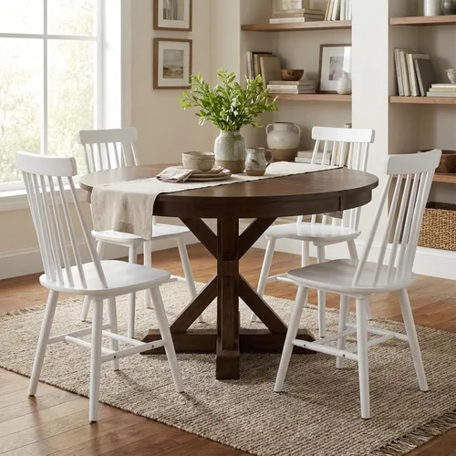 Miniatura 12 de Juego de 2 sillas de comedor negras, sillas de comedor de granja con respaldo de husillo, sillas de comedor sin brazos de madera maciza para cocina