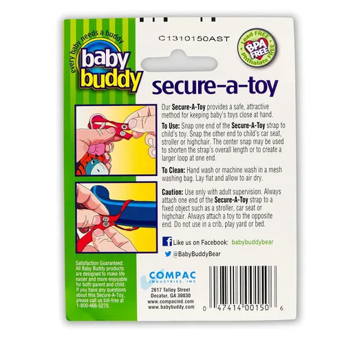 Miniatura 2 de Baby Buddy Secure-A-Toy, la correa de seguridad asegura juguetes, mordedores o chupetes a cochecitos, sillas altas, asientos de automóvil, longitud