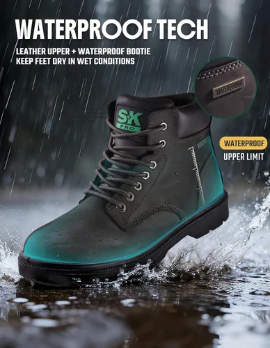 Miniatura 3 de SKPRO Botas de trabajo con punta de acero para hombres, zapatos de seguridad antideslizantes impermeables para la construcción, botas de trabajo