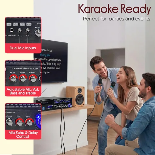 Miniatura 5 de Pyle - Amplificador híbrido Bluetooth para el hogar - Receptor de amplificador de potencia estéreo de montaje en rack de 6 canales, 2000 W