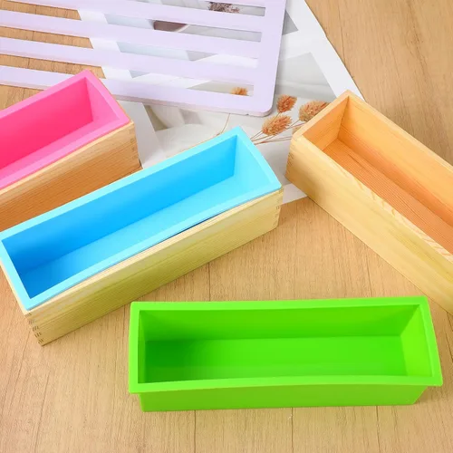 Miniatura 7 de 3 moldes para hacer jabón con bandeja de caja de madera, moldes rectangulares flexibles de silicona para jabón para manualidades caseras