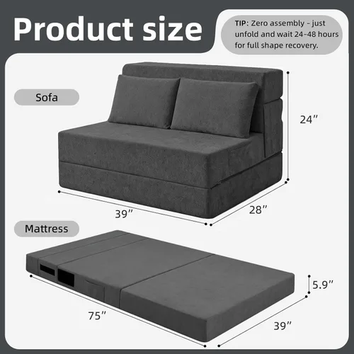 Miniatura 2 de Sofá Cama Plegable con Colchón, Sofá Cama Plegable con Funda para Silla de Cama con Almohada para Sala de Estar Oficina en Casa