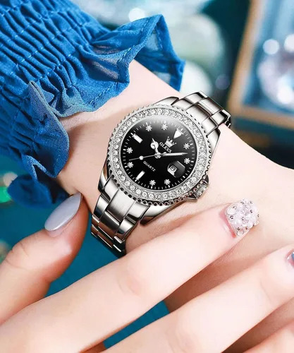 Miniatura 3 de OLEVS Reloj de pulsera para mujer, elegante, con diamantes, analógico, de cuarzo, de dos tonos, de acero inoxidable, impermeable, luminoso, regalo