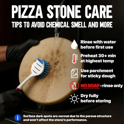 Miniatura 7 de KitchenStar Piedra para pizza de 12 pulgadas para horno y parrilla de barbacoa con asas, redonda, 5/8 pulgadas de grosor, cordierita natural