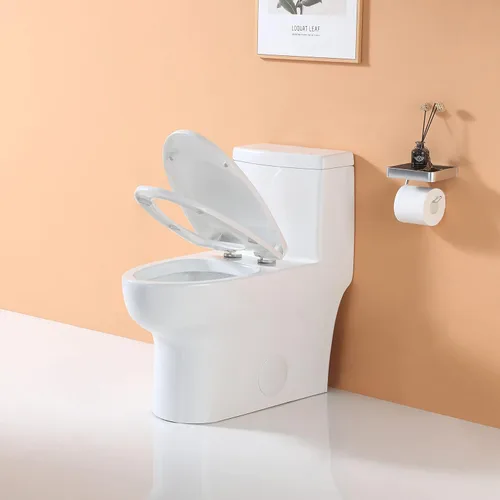 Miniatura 2 de HOROW HR-ST076W - Inodoro alargado con palanca de viaje a la izquierda, inodoro de una pieza para baño, asiento de cierre suave incluido, descarga