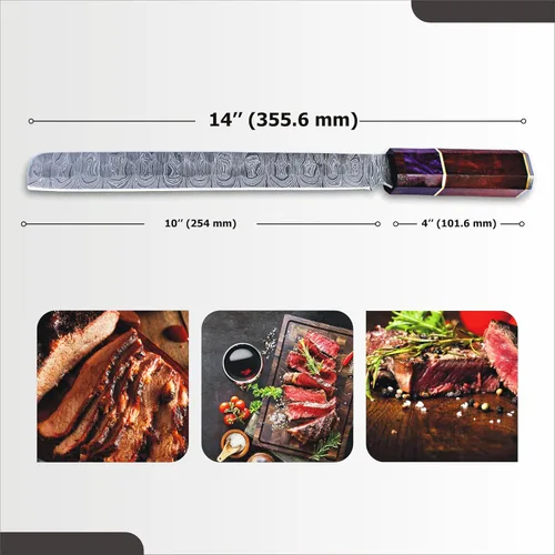 Miniatura 4 de Cuchillo de chef de Damasco hecho a mano de 14 pulgadas, cuchillo de pechuga y tallado con hoja de espiga completa y mango de madera, cuchillo