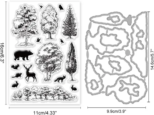 Miniatura 2 de INFUNLY 2 piezas de troqueles de corte de animales y árboles y juego de sellos transparentes de silicona - sellos transparentes de oso, conejo
