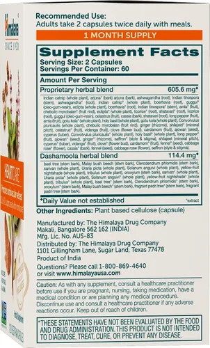 Miniatura 2 de Himalaya HeartCare, suplementos de colesterol y presión arterial para bienestar cardiovascular y salud cardíaca, 720 mg, 120 cápsulas, suministro