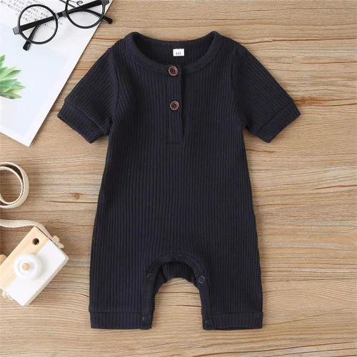 Miniatura 27 de Mameluco unisex de manga corta para bebé recién nacido, con botones, de una pieza, ropa de color sólido