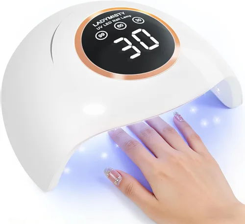 LadyMisty Lámpara de uñas LED UV de 72 W, luz UV para uñas de gel con 18 cuentas, 3 temporizadores de secador de uñas, pantalla LCD, sensor