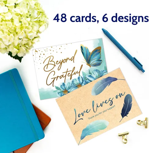 Miniatura 2 de T MARIE 48 tarjetas de agradecimiento funerarias de lámina dorada, diseños de estilo rústico de 4.5 x 6.25 pulgadas, notas de agradecimiento a