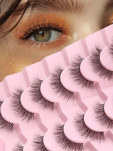 Miniatura 15 de Pestañas postizas naturales de ojo de gato, pestañas falsas Wispy de 14 mm, aspecto natural, banda delgada de 0.1 mm, pestañas postizas de tira 3D
