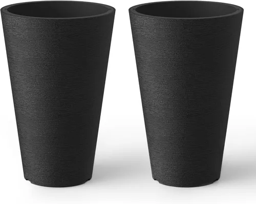 Miniatura 10 de Kante Juego de 2 macetas redondas altas de 23 pulgadas de alto, macetas decorativas grandes para exteriores, interiores, jardín, patio, porche Negro
