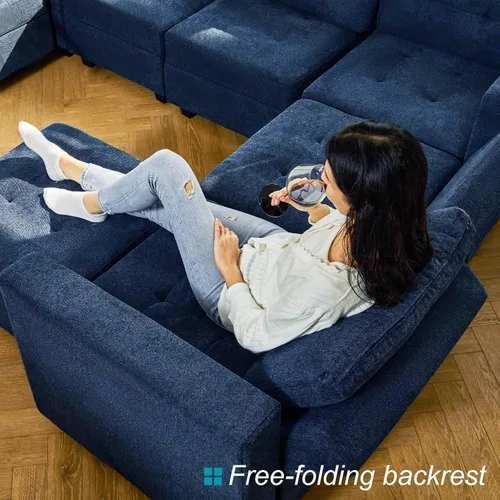 Miniatura 7 de Belffin Sofá Seccional Modular con Almacenamiento Sofá Cama Seccional Modular para Sala de Estar Azul
