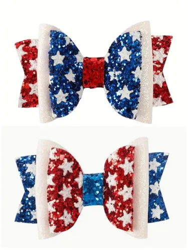 Miniatura 6 de Lazos para el pelo del 4 de julio para niñas pequeñas, adolescentes, niñas, patrióticos, rojo, blanco, azul, estrellas, cinta a rayas, lazo
