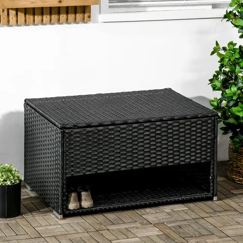 Miniatura 6 de Outsunny Caja de cubierta y almacenamiento de zapatos, toallero de mimbre de ratán PE con forro para interiores, exteriores, cojines de muebles