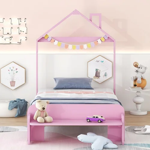 Miniatura 23 de Cama de plataforma de madera de tamaño individual con cabecero y estribo en forma de oso, sin ruido, para niños, adolescentes, niños y niñas,