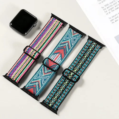 Miniatura 8 de DaQin Paquete de 3 correas elásticas Solo Loop compatibles con Apple Watch de 1.654 pulgadas, 1.614 pulgadas, 1.575 pulgadas, 1.496 pulgadas, Boho