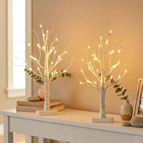 Miniatura 2 de EAMBRITE Árbol de abedul con luces LED, árbol de Navidad blanco, lámpara de árbol artificial pequeña y delgada preiluminada con ramitas