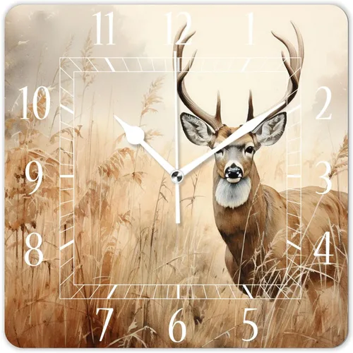 Miniatura 16 de Reloj de pared decorativo de 10 pulgadas, silencioso, cuadrado, para el hogar, sala de estar, cocina, bosque de otoño, hojas rojas brillantes, cielo