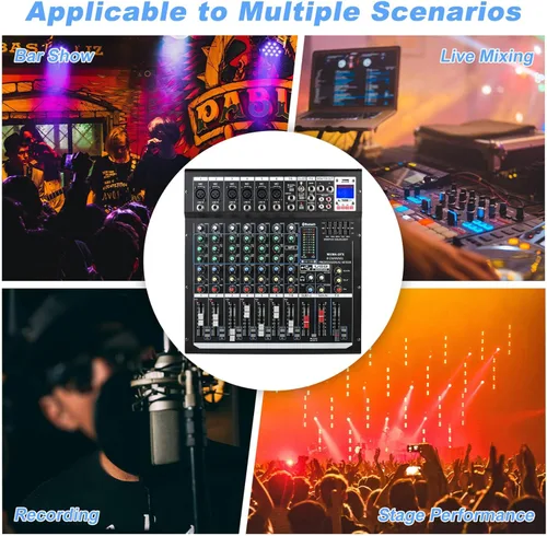 Miniatura 6 de Mezcladores DJ jindaaudio Consola de Mezcla de Audio de 8 Canales con Bluetooth, Interfaz de Audio USB con Alimentación Fantasma de 48V, Mesa
