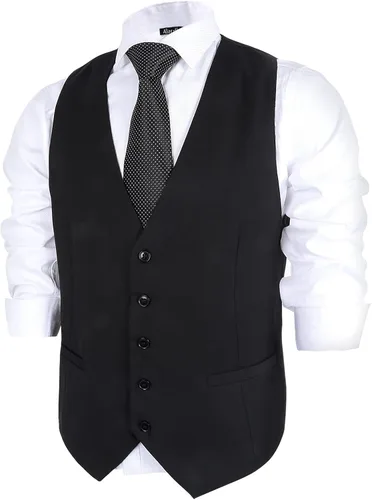 Miniatura 3 de Alizeal Chaleco clásico de color sólido para hombre, chaleco de esmoquin de ajuste regular para boda