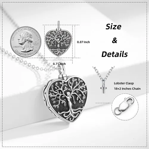 Miniatura 171 de Collar con colgante de urna de cenizas de cremación y árbol de la vida para mujer, plata de ley US1
