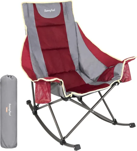 Miniatura 17 de SUNNYFEEL Silla Mecedora de Camping de Gran Tamaño, Silla de Patio Totalmente Acolchada con Bolsillo Lateral, Sillón Reclinable Portátil de Respaldo