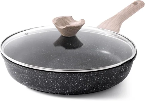 Kordisen Sartenes antiadherentes con tapa, sartén grande de 12.5 pulgadas con tapa, sartén de inducción, mango que se mantiene fresco, compatible