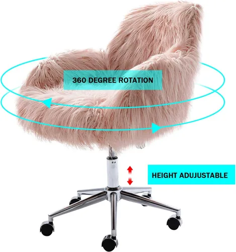 Miniatura 4 de HomVent Silla decorativa de piel sintética, bonita silla giratoria de piel sintética lanuda y moderna, taburete de maquillaje, altura ajustable
