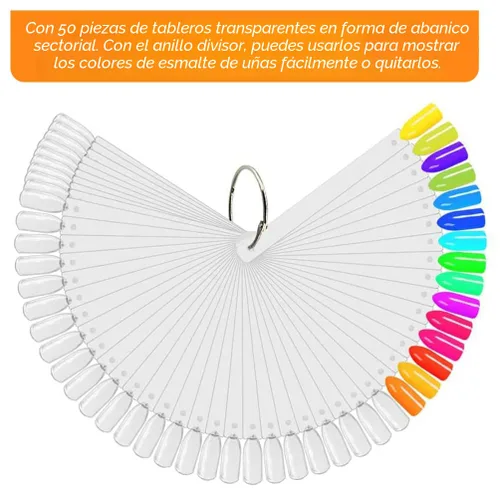 Miniatura 3 de 50 barras de muestra de uñas con anillo y puntas numeradas, pantalla transparente en forma de abanico para práctica de esmalte de uñas
