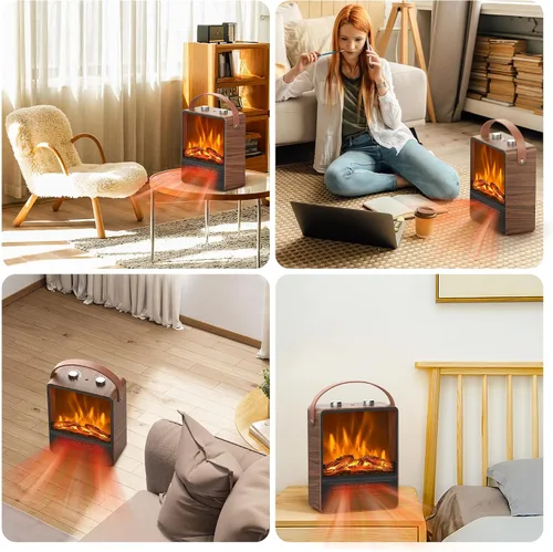 Miniatura 8 de Riseon - Calefactor Eléctrico de Chimenea para Uso en Interiores, 1500W/750W, Chimenea Calentador con Llama LED 3D, Protección de Doble Seguridad