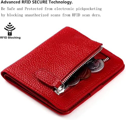 Miniatura 3 de Funtor Cartera de cuero para mujer, pequeña y compacta, con bolsillo doble, bloqueo RFID, para mujer