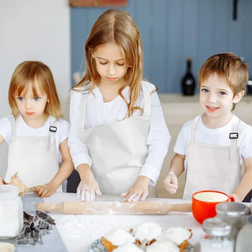 Miniatura 5 de Yaomiao Paquete de 4 delantales para niños, delantal ajustable con bolsillo, para cocinar, hornear, pintura, actividades