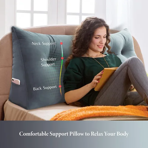 Miniatura 2 de Cojín decorativo Vercart grande, cuña para cama, grande, para uso de día, soporte para espalda, con cubierta extraíble, de terciopelo, completo