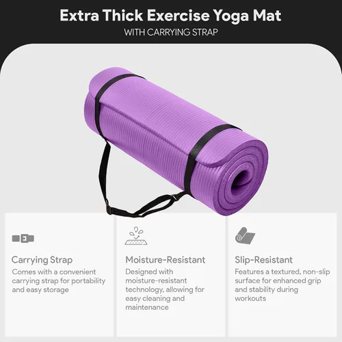 Miniatura 3 de BalanceFrom Yoga Mat, 1-Inch Extra Thick High Density Exercise Mat, Anti-Tear Exercise Yoga Mat with Carrying Strap, Suitable for Various Yoga