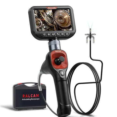 Ralcam Boroscopio articulado de doble lente de 360°, cámara endoscopio HD de 4 vías de 5 pulgadas con zoom ligero 4X, cámara de inspección de