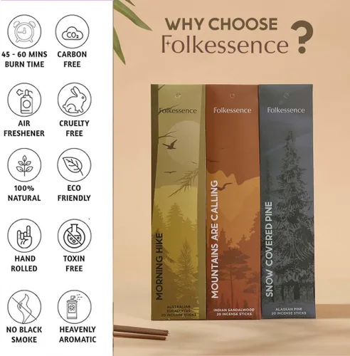 Miniatura 3 de Folkulture Varillas de incienso (120 varillas) Juego de 6 incienso premium para relajación, aromaterapia, sin carbón, orgánico, no tóxico, 45