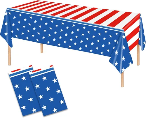2 manteles de 4 de julio, manteles de bandera estadounidense, suministros para fiesta patriótica, para el Día de los Veteranos, Día de la Bandera,